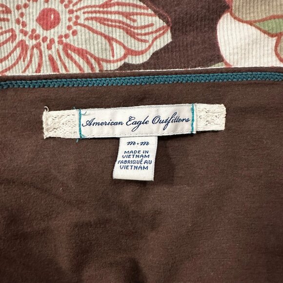American Eagle Camisole Tank Top  Brown Women's Size M Flowers Lace Trim Y2K - Picture 5 of 7